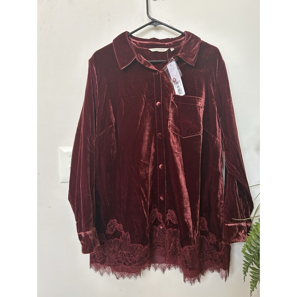 NWT Soft Surroundings Womens Eden Velvet Lace Embroidered Lace Red Shirt Sz 1X